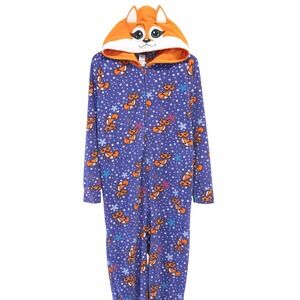 Joe Boxer Onesie Pajamas Womens L Purple Fox Fleece Hooded One Piece Loungewear
